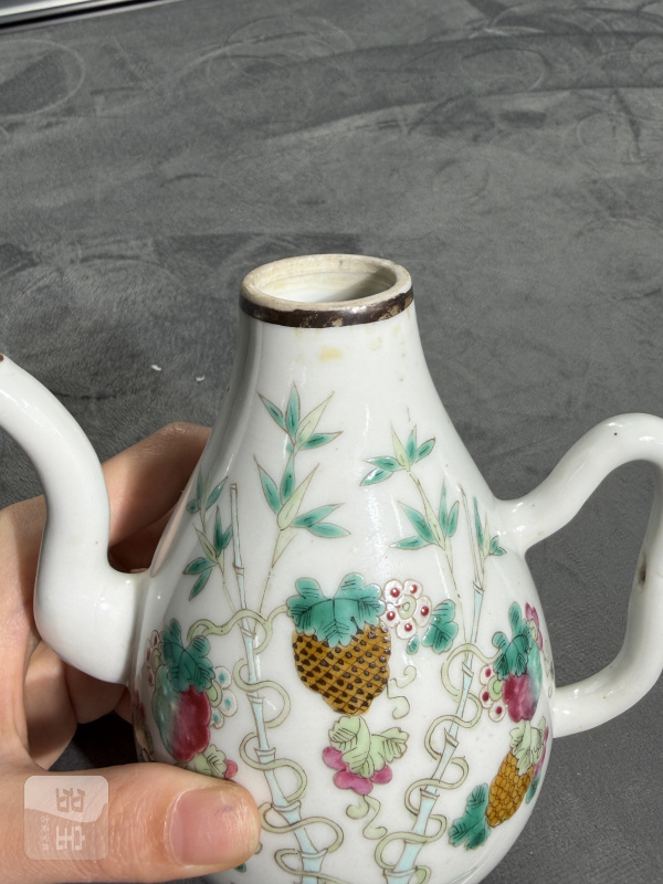 清晚期粉彩癞瓜纹酒壶（包铜口） - 图14